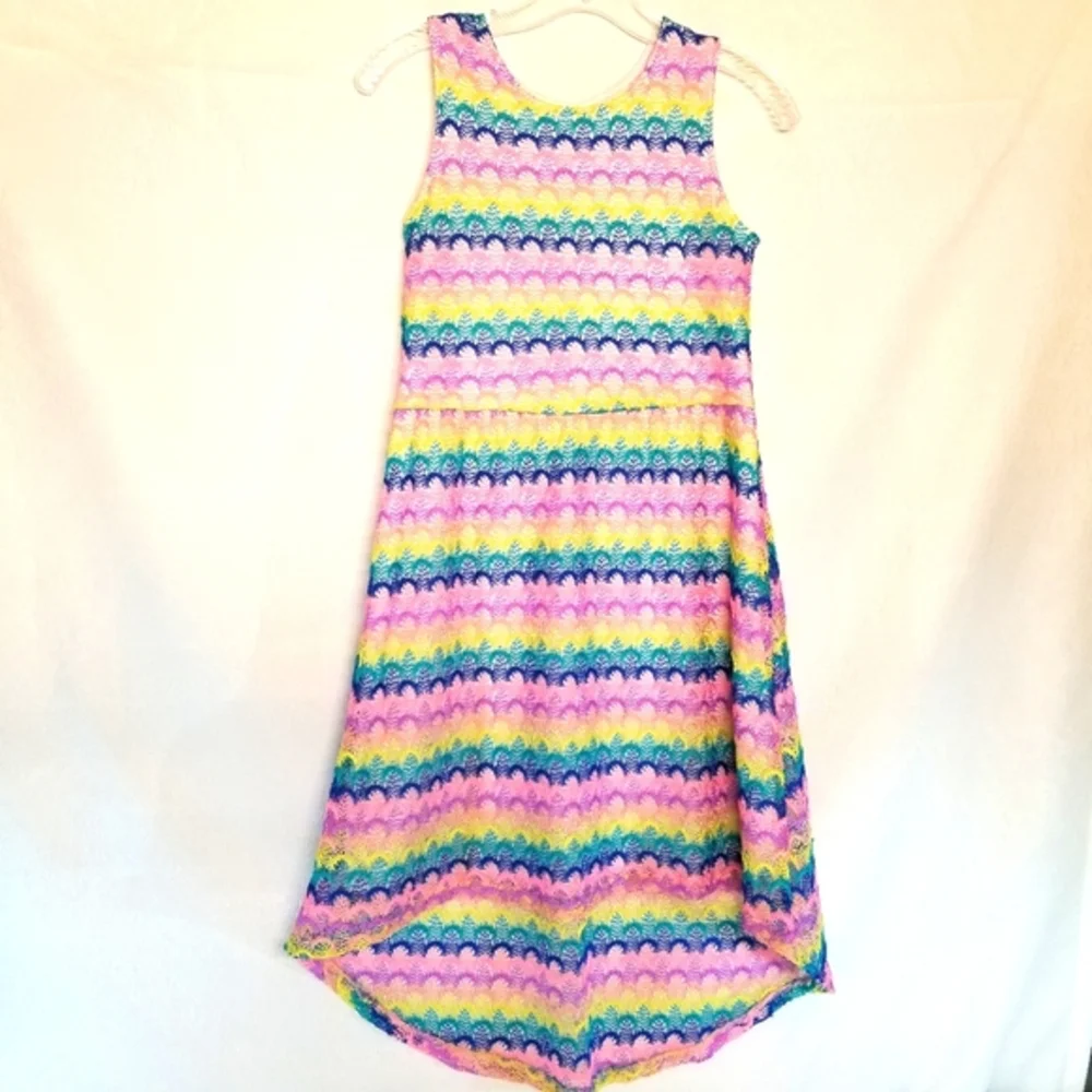 Wonder Nation Hi Low Dress Girls Size  XL 14-16 Colorful Sleeveless Crocheted
